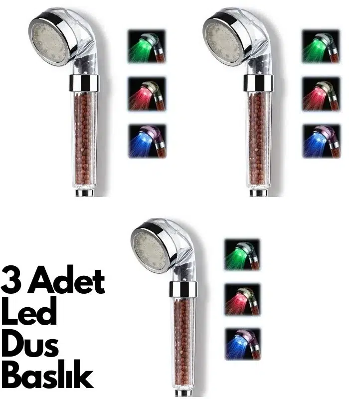 3 Adet Tasarruflu Boncuklu Ledli Duş Başlık-pil Veya Elektrik Gerekmez Kinetik Enerjili 3 Adet Tasarruflu Boncuklu Ledli Duş Başlık-pil Veya Elektrik Gerekmez Kinetik Enerjili