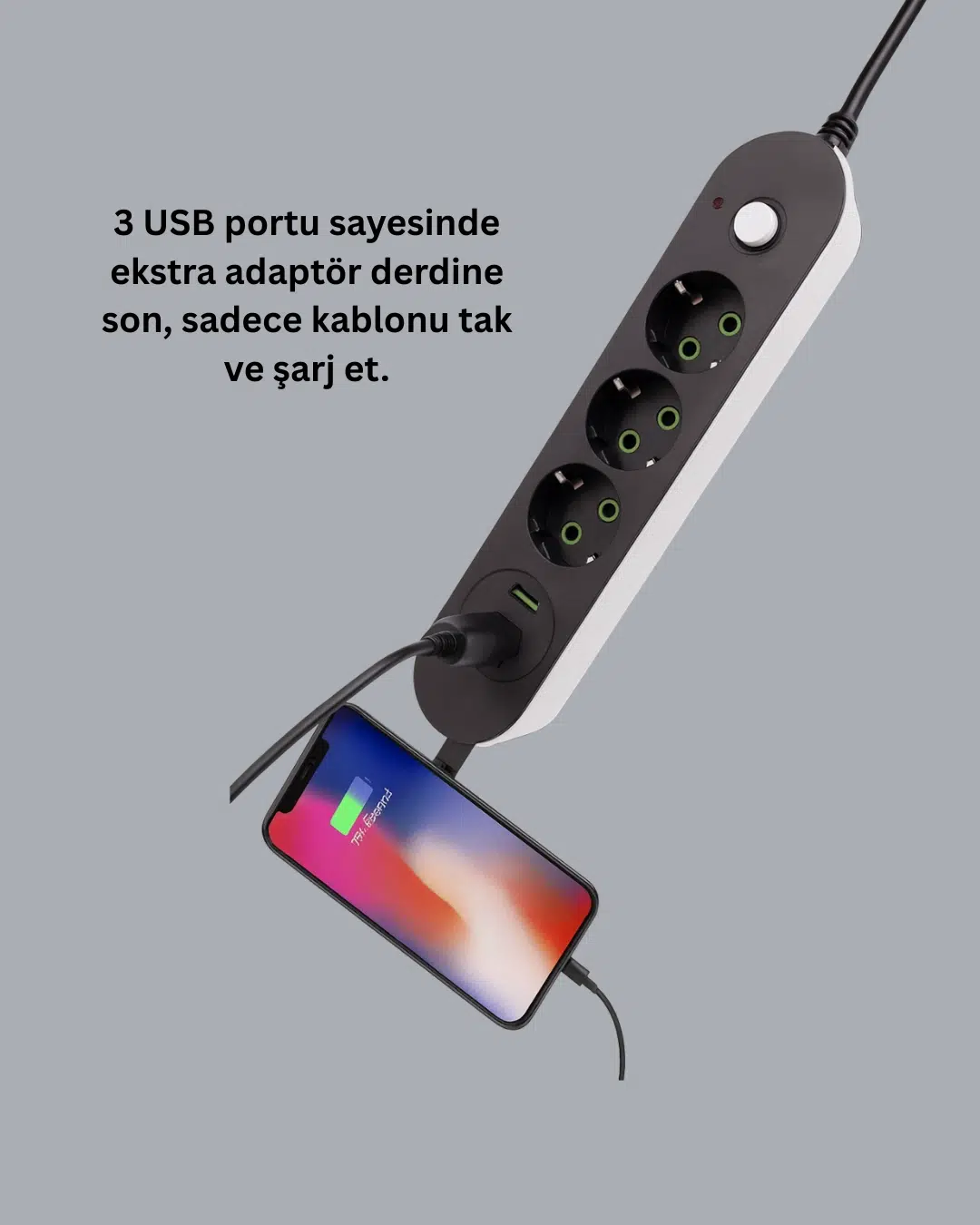 3 Usb Çıkışlı Hızlı Şarjlı Anahtarlı Üçlü Priz 3 Usb Çıkışlı Hızlı Şarjlı Anahtarlı Üçlü Priz