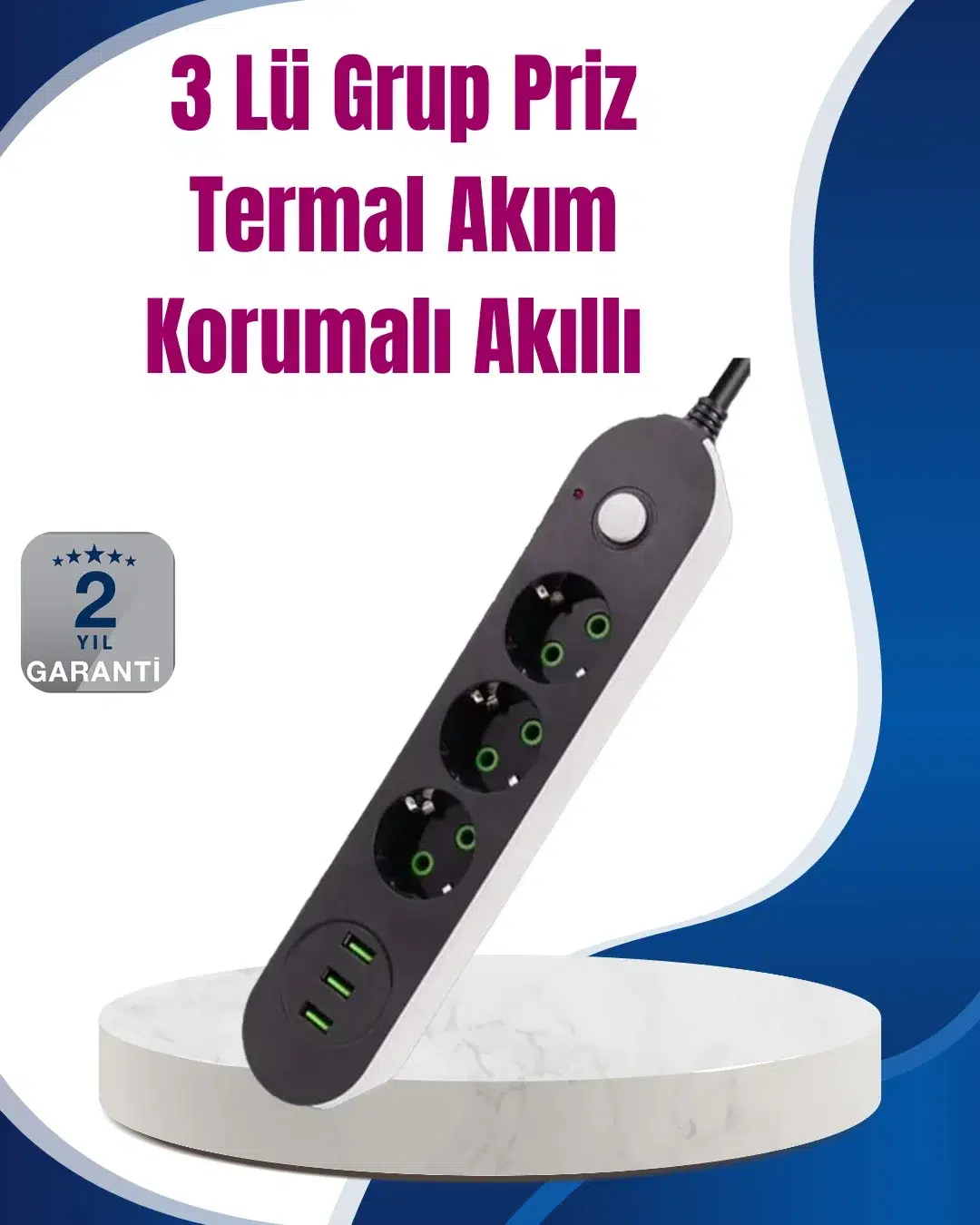 3 Usb Çıkışlı Hızlı Şarjlı Anahtarlı Üçlü Priz 3 Usb Çıkışlı Hızlı Şarjlı Anahtarlı Üçlü Priz