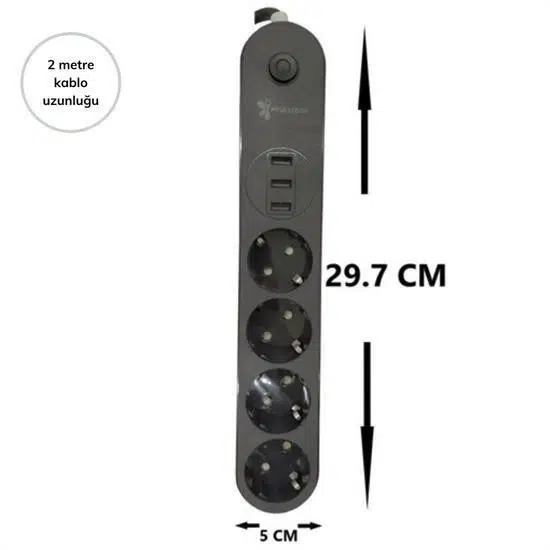 4lü Siyah Anahtarlı 3 Usb Li Akım Korumalı Topraklı Çocuk Korumalı Grup Priz 2 Metre 4lü Siyah Anahtarlı 3 Usb Li Akım Korumalı Topraklı Çocuk Korumalı Grup Priz 2 Metre