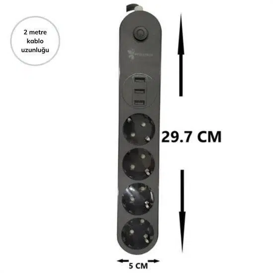 4lü Siyah Anahtarlı 3 Usb Li Akım Korumalı Topraklı Çocuk Korumalı Grup Priz 2 Metre 4lü Siyah Anahtarlı 3 Usb Li Akım Korumalı Topraklı Çocuk Korumalı Grup Priz 2 Metre