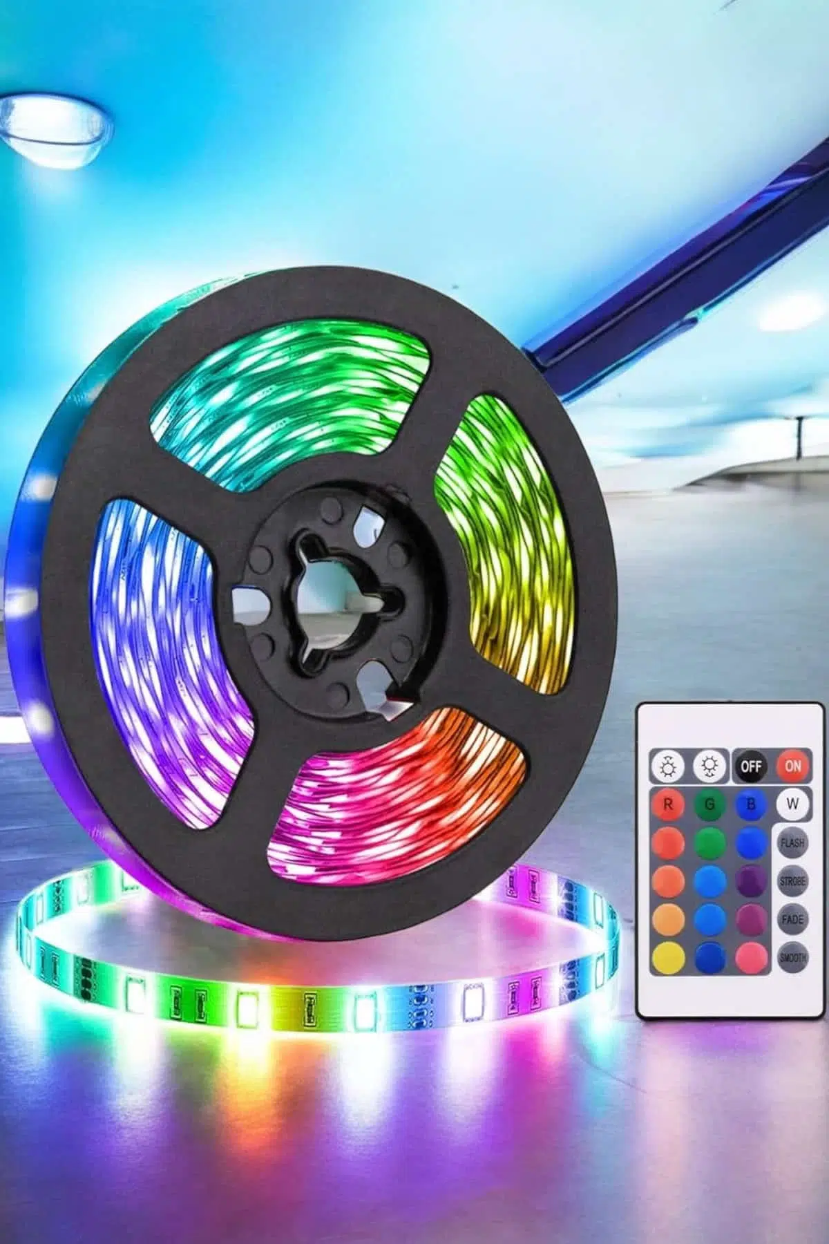 5 Metre Şerit Led Rgb Işıklı Kumandalı Güç Adaptörü Her Ortama Uygun 5 Metre Şerit Led Rgb Işıklı Kumandalı Güç Adaptörü Her Ortama Uygun