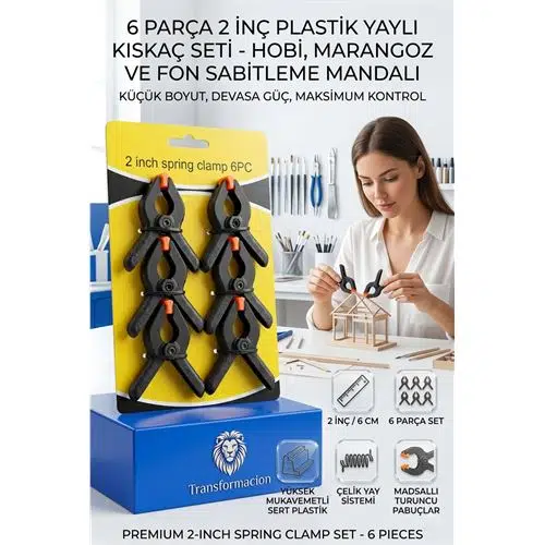 6 Parça 2 İnç Plastik Yaylı Kıskaç Seti - Hobi, Marangoz ve Fon Sabitleme Mandalı 723186
