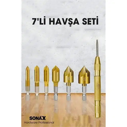 7'li Profesyonel Havşa Matkap Ucu Seti - HSS Titanyum Kaplı ve Otomatik Nokta Zımba 722454