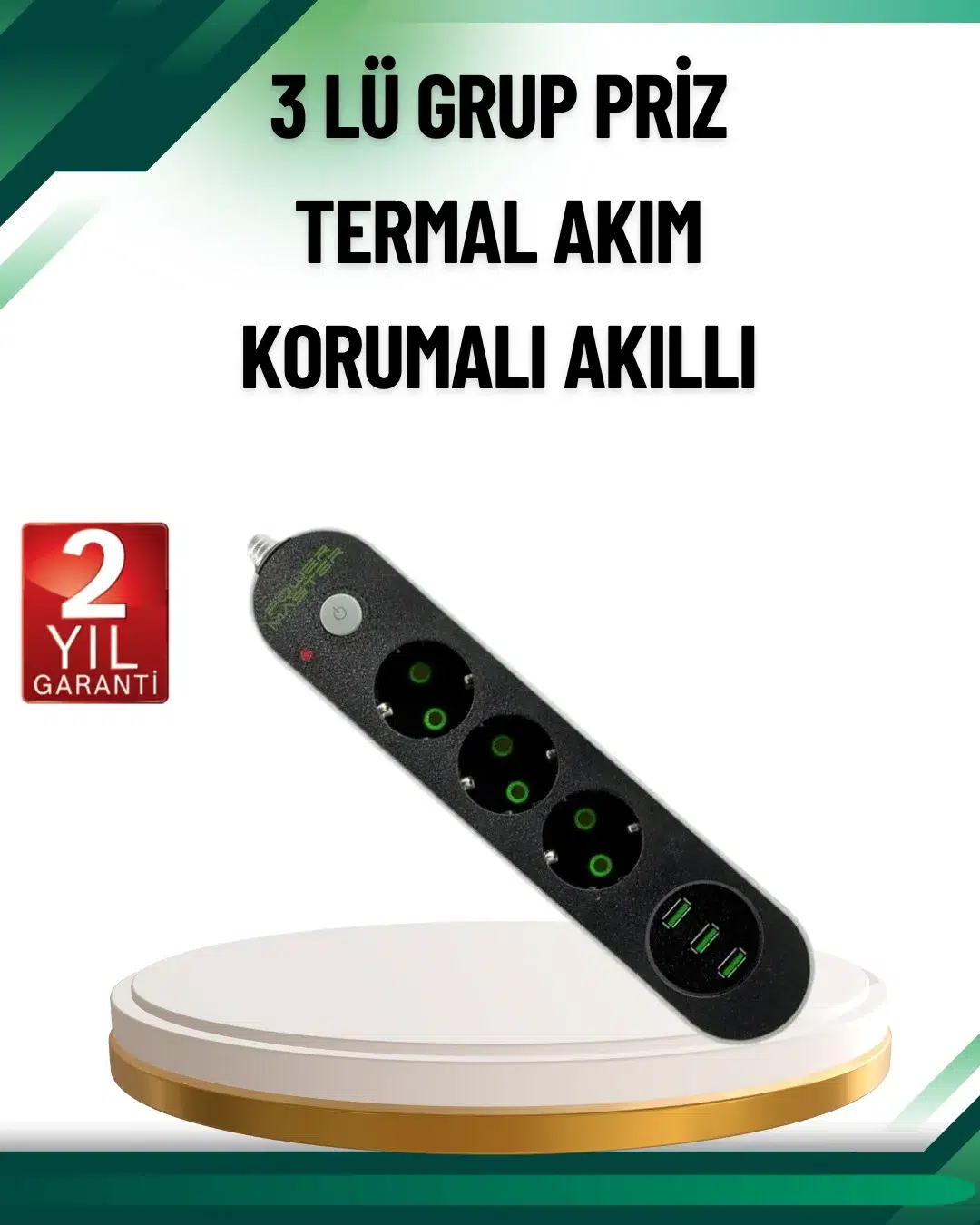 Akım Korumalı Anahtarlı Usb Girişli Üçlü Priz Akım Korumalı Anahtarlı Usb Girişli Üçlü Priz