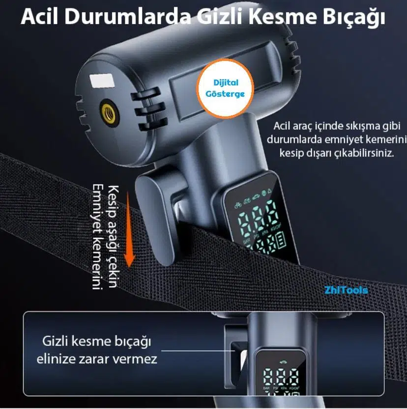 Zhltools ST-5530 Dijital Şarjlı Araç Lastik Hava Şişirme Pompası Power bank Penere Kırıcı Zhltools ST-5530 Dijital Şarjlı Araç Lastik Hava Şişirme Pompası Power bank Penere Kırıcı