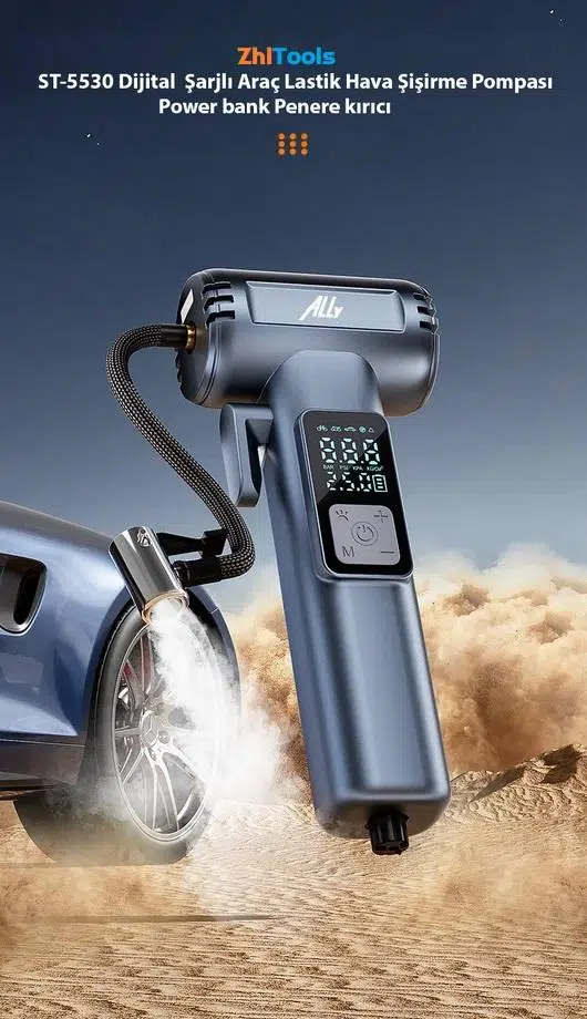 Zhltools ST-5530 Dijital Şarjlı Araç Lastik Hava Şişirme Pompası Power bank Penere Kırıcı Zhltools ST-5530 Dijital Şarjlı Araç Lastik Hava Şişirme Pompası Power bank Penere Kırıcı
