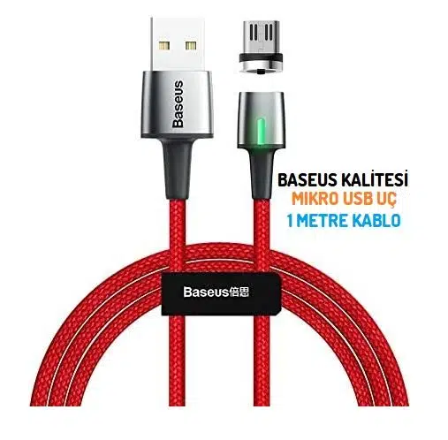 Baseus Zinc Magnetic Mikro Usb Kablo Şarj 100 Cm 2A Mikro Usb Başlık Red