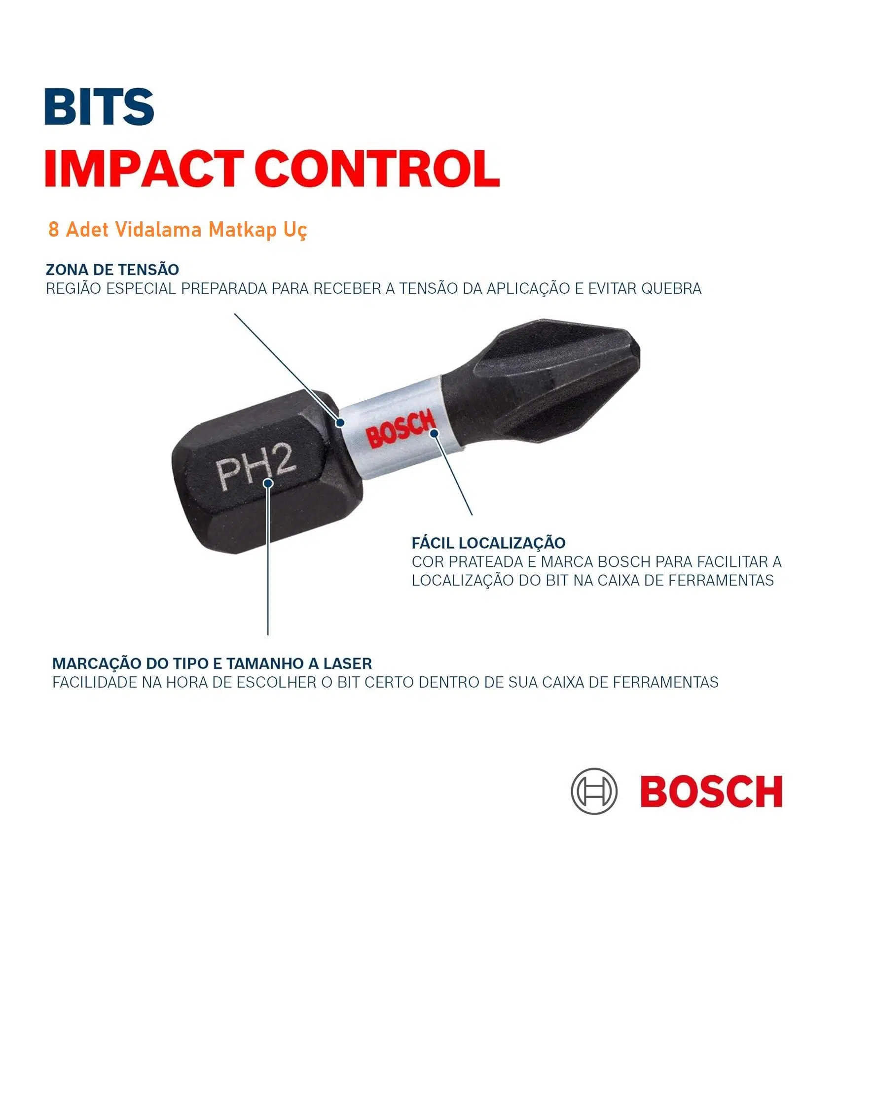Bosch 2608522330 50mm PH2 (8x) Impact Control Vidalama Ucu Bosch 2608522330 50mm PH2 (8x) Impact Control Vidalama Ucu