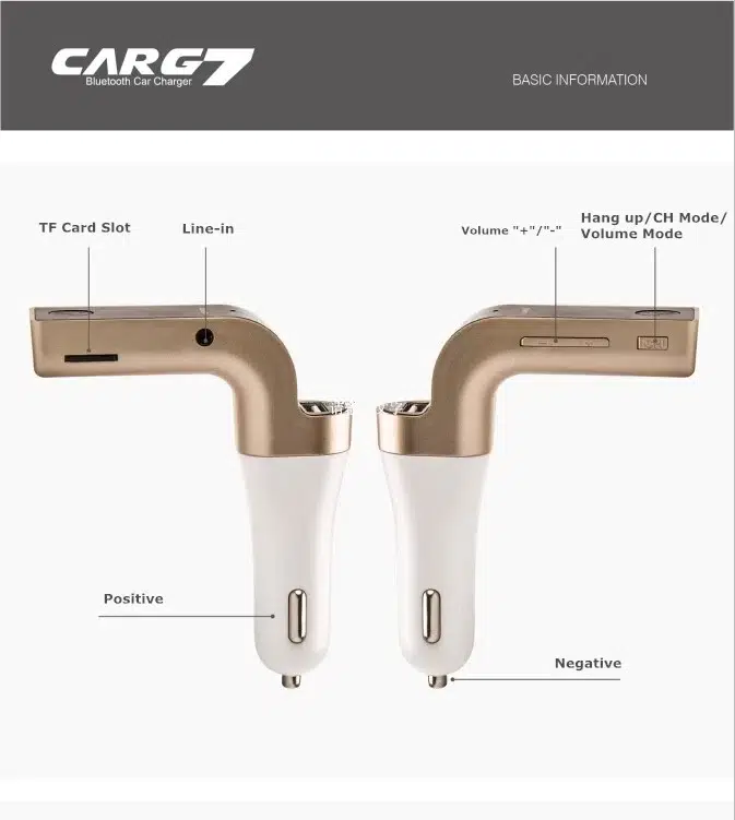Carg7 Bluetooth Araç Fm Transmitter Usb Girişli Carg7 Bluetooth Araç Fm Transmitter Usb Girişli