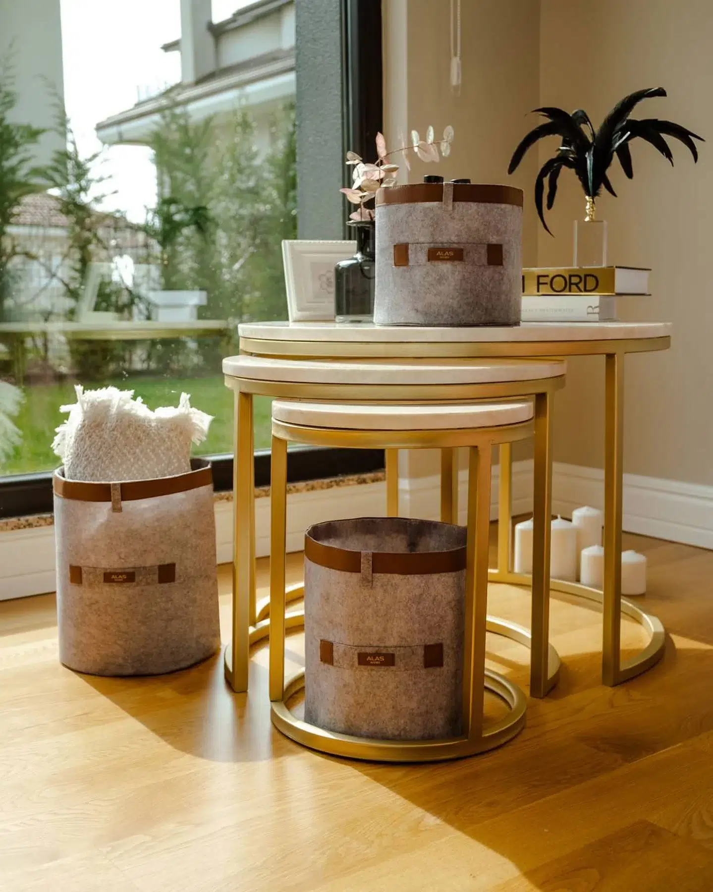 Deri Şeritli Yuvarlak Çok Amaçlı Düzenleyici Organizer Kutu Keçe Sepet (maxi) 03815 Deri Şeritli Yuvarlak Çok Amaçlı Düzenleyici Organizer Kutu Keçe Sepet (maxi) 03815