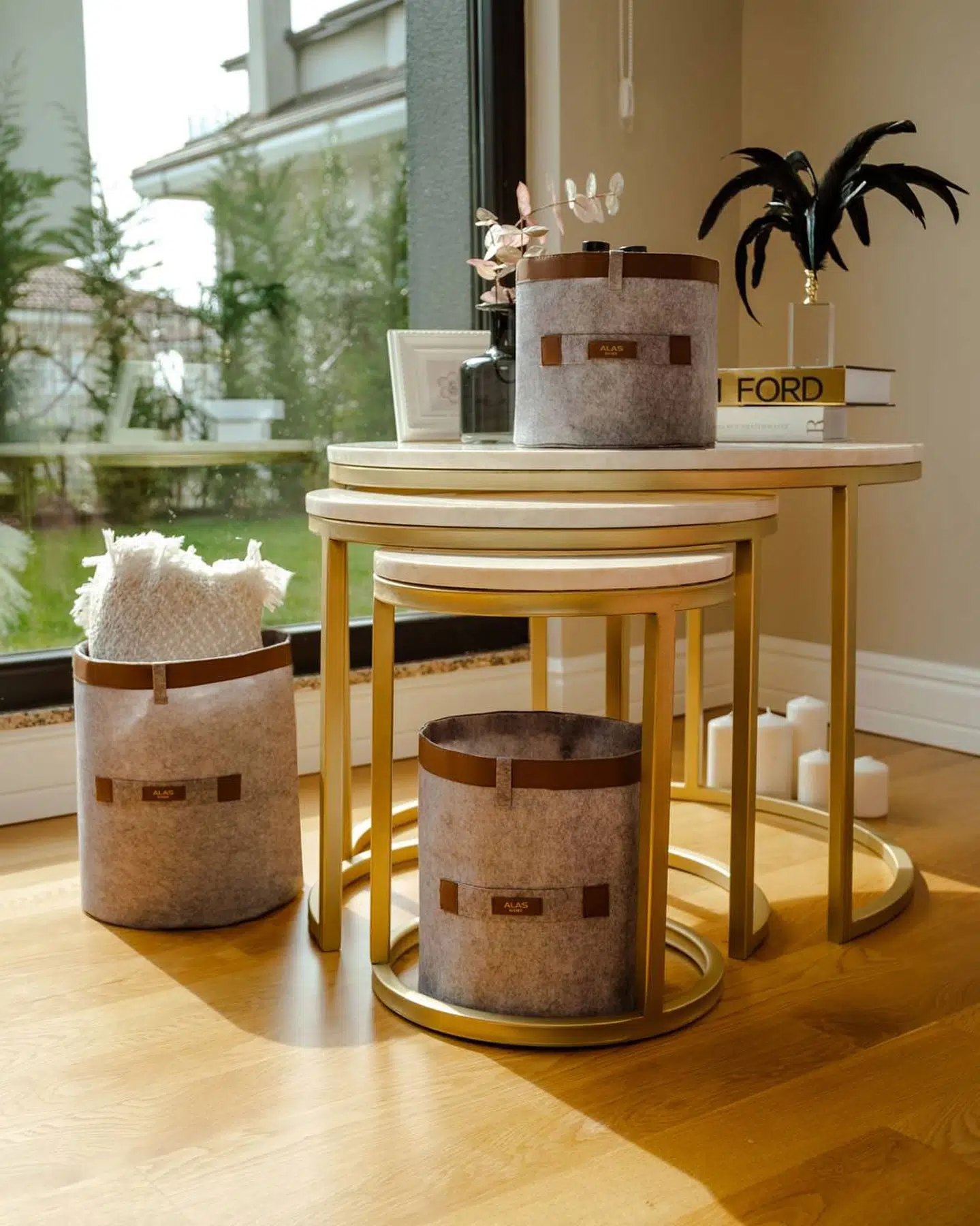 Deri Şeritli Yuvarlak Çok Amaçlı Düzenleyici Organizer Kutu Keçe Sepet (maxi) 03815 Deri Şeritli Yuvarlak Çok Amaçlı Düzenleyici Organizer Kutu Keçe Sepet (maxi) 03815