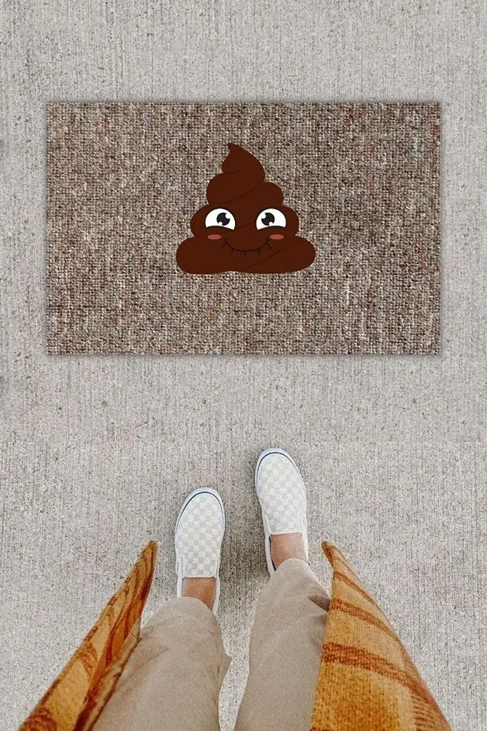 Dijital Baskı Dekoratif Kaka Emoji Gri Kapı Önü Paspası K-1289 Dijital Baskı Dekoratif Kaka Emoji Gri Kapı Önü Paspası K-1289