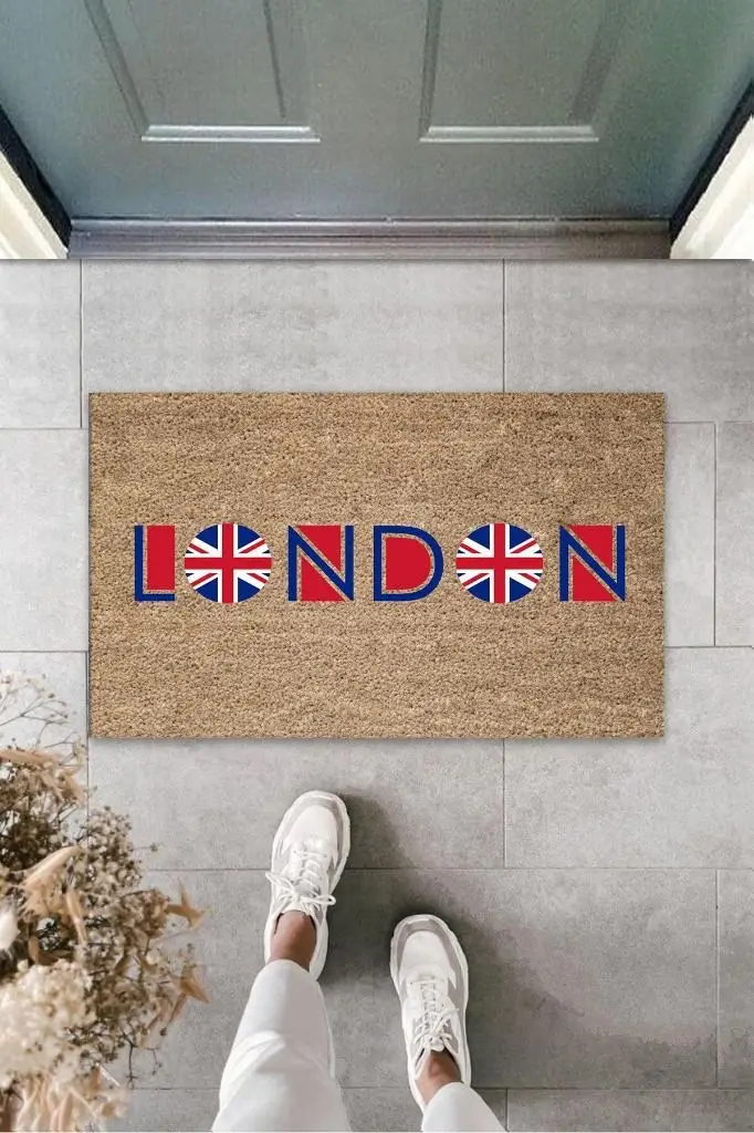 Dijital Baskı Kahverengi London Bayrak Paspas K-3156 Dijital Baskı Kahverengi London Bayrak Paspas K-3156