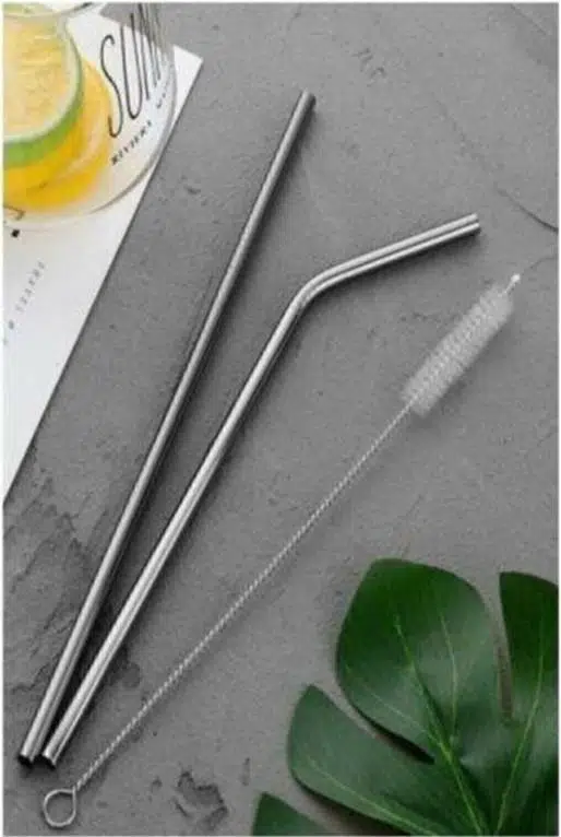 Sepetinegelsin Ekstra Uzun Paslanmaz Çelik Pipet Seti – 3 Parça (Eğri + Düz + Fırça)