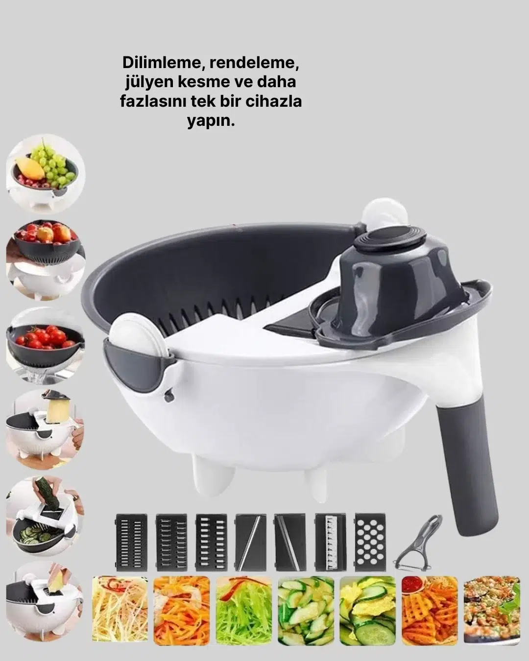 Ergonomik Sebze Rendeleyici Ve Süzgeç Hazneli Dilimleyici Ergonomik Sebze Rendeleyici Ve Süzgeç Hazneli Dilimleyici