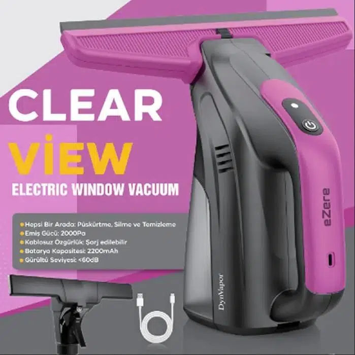 Ezere ClearView Şarjlı Cam Temizleyici Silme Makinesi Mikrofiber Başlıklı Ezere ClearView Şarjlı Cam Temizleyici Silme Makinesi Mikrofiber Başlıklı