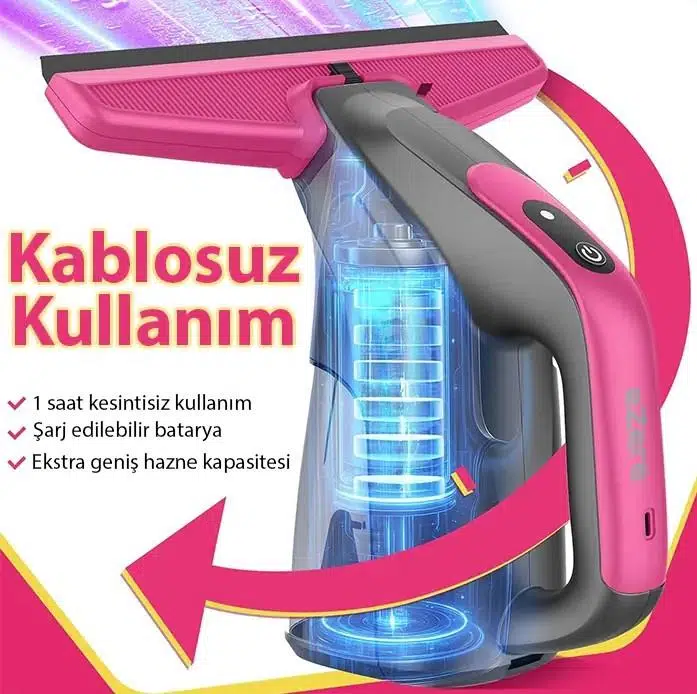 Ezere ClearView Şarjlı Cam Temizleyici Silme Makinesi Mikrofiber Başlıklı Ezere ClearView Şarjlı Cam Temizleyici Silme Makinesi Mikrofiber Başlıklı