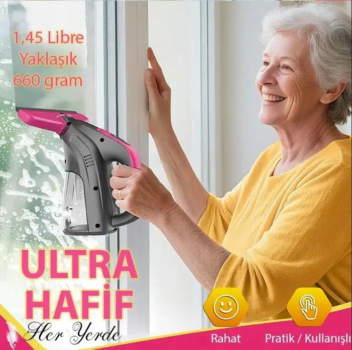 Ezere ClearView Şarjlı Cam Temizleyici Silme Makinesi Mikrofiber Başlıklı Ezere ClearView Şarjlı Cam Temizleyici Silme Makinesi Mikrofiber Başlıklı