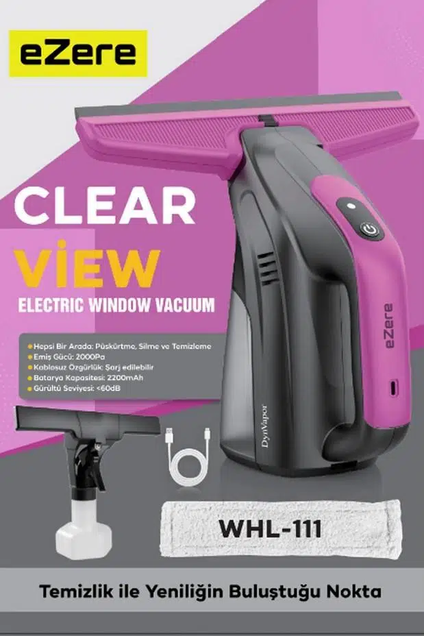 Ezere ClearView Şarjlı Cam Temizleyici Silme Makinesi Mikrofiber Başlıklı Ezere ClearView Şarjlı Cam Temizleyici Silme Makinesi Mikrofiber Başlıklı