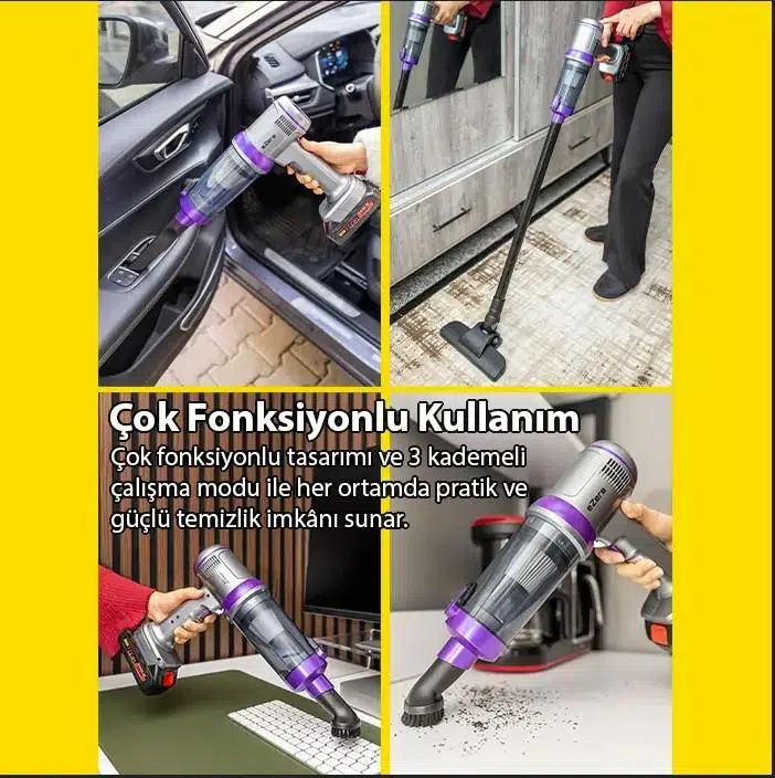Ezere Powerstorm Kablosuz El Süpürgesi 20000Pa Çekim Gücü, 3 Kademeli, HEPA Filtre, 21V 2.0Ah Batarya Ezere Powerstorm Kablosuz El Süpürgesi 20000Pa Çekim Gücü, 3 Kademeli, HEPA Filtre, 21V 2.0Ah Batarya