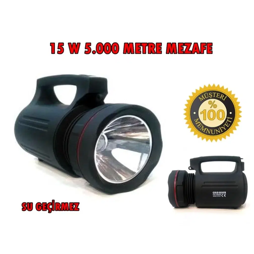 Gs-8006 Parlak Ledli Taşınabilir Şarj Edilebilir El Feneri 15w Gs-8006 Parlak Ledli Taşınabilir Şarj Edilebilir El Feneri 15w