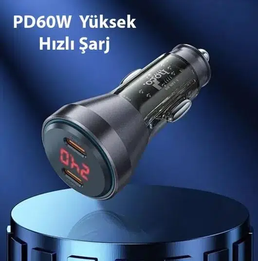 HOCO NZ12C Graceful PD60W 2 Type-C Girişli Araç Çakmaklı Hızlı Şarj Aleti HOCO NZ12C Graceful PD60W 2 Type-C Girişli Araç Çakmaklı Hızlı Şarj Aleti