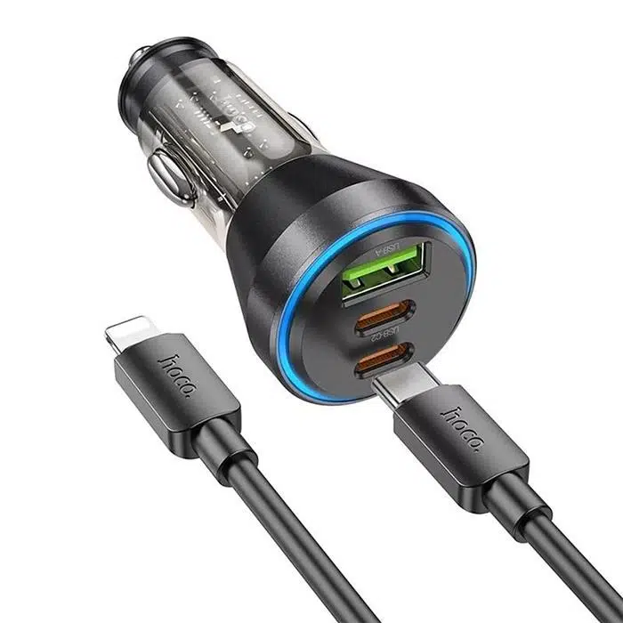 HOCO NZ12D Lucky PD60W 2 Type-C + USB Girişli Araç Çakmaklık Hızlı Şarj Aleti + Type-C to iPhone Kablolu 1Metre Siyah HOCO NZ12D Lucky PD60W 2 Type-C + USB Girişli Araç Çakmaklık Hızlı Şarj Aleti + Type-C to iPhone Kablolu 1Metre Siyah