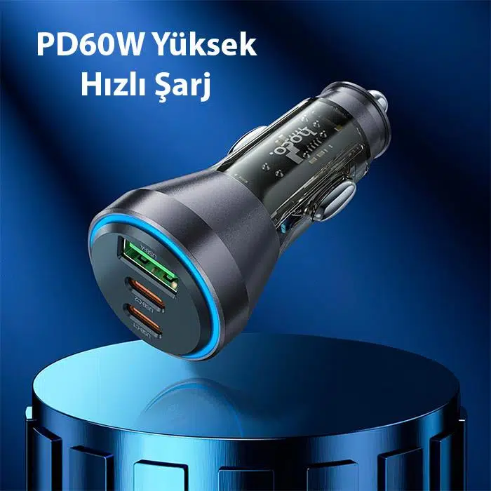 HOCO NZ12D Lucky PD60W 2 Type-C + USB Girişli Araç Çakmaklık Hızlı Şarj Aleti + Type-C to Type-C Kablolu 1 Metre Siyah HOCO NZ12D Lucky PD60W 2 Type-C + USB Girişli Araç Çakmaklık Hızlı Şarj Aleti + Type-C to Type-C Kablolu 1 Metre Siyah