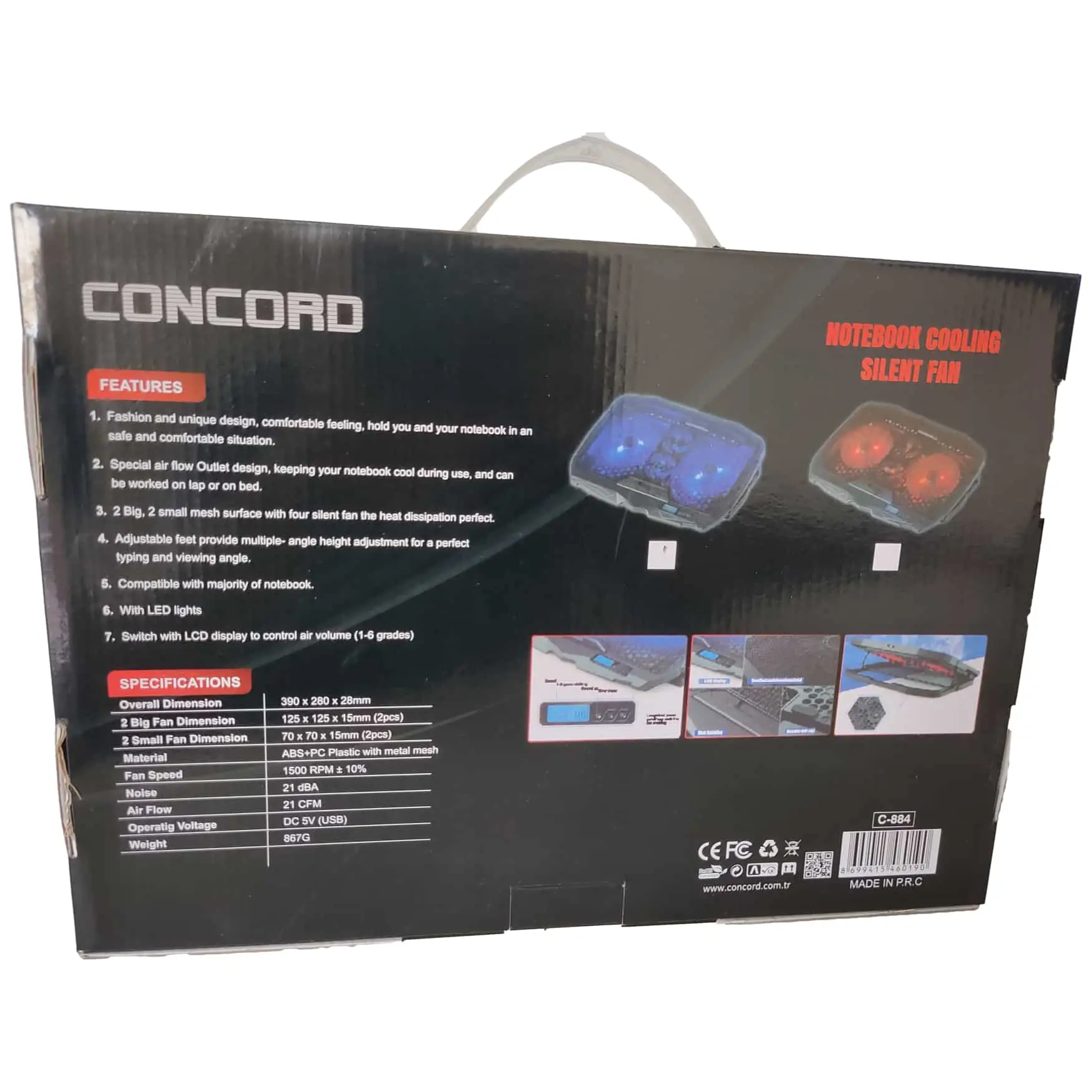 Işıklı Ledli Standlı 2 Fanlı Laptop Soğutucu Concord C-884 Işıklı Ledli Standlı 2 Fanlı Laptop Soğutucu Concord C-884