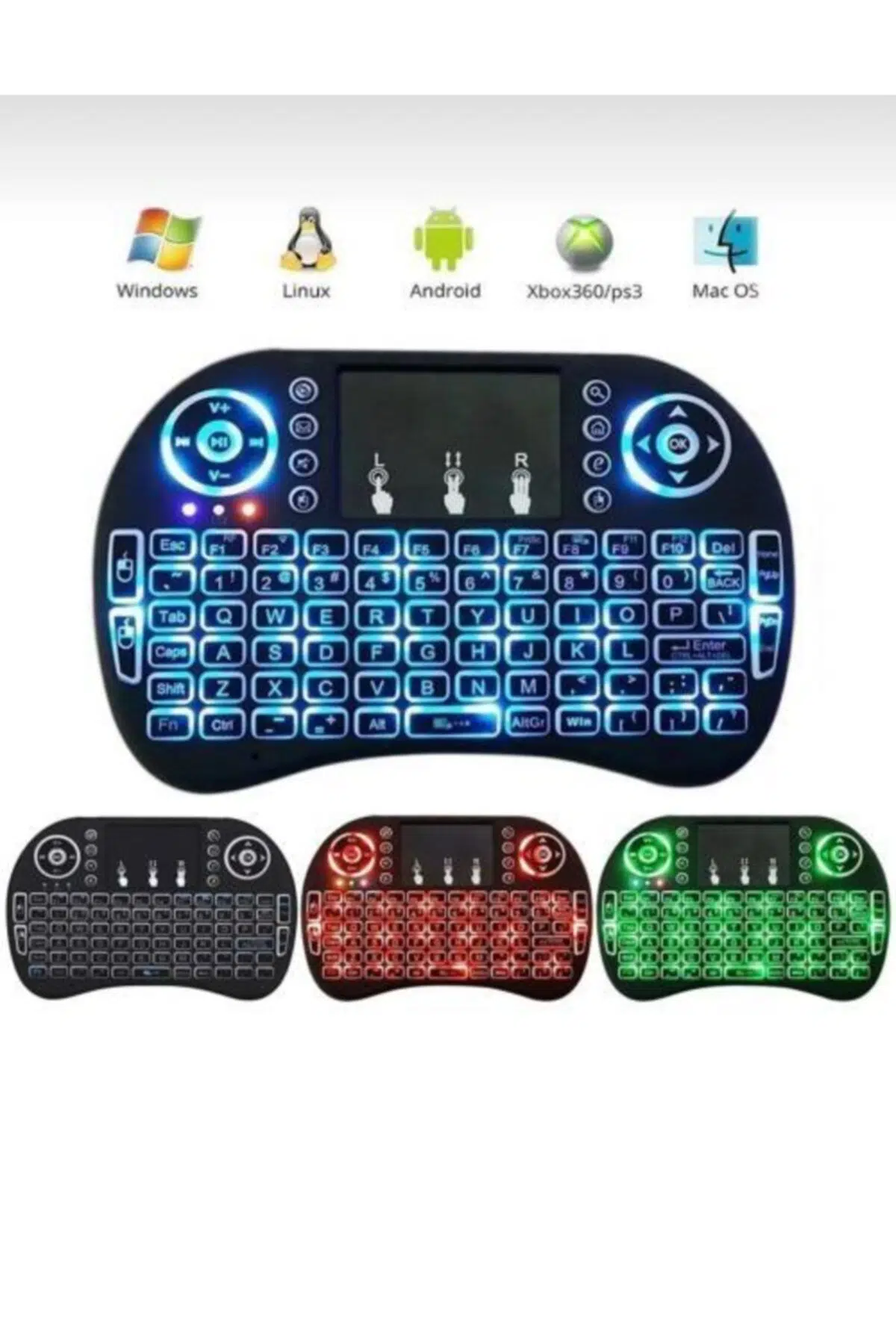 Zhltools Işıklı Mini Klavye Mouse Smart Tv Box Pc Şarjlı Oyuncu Klavye