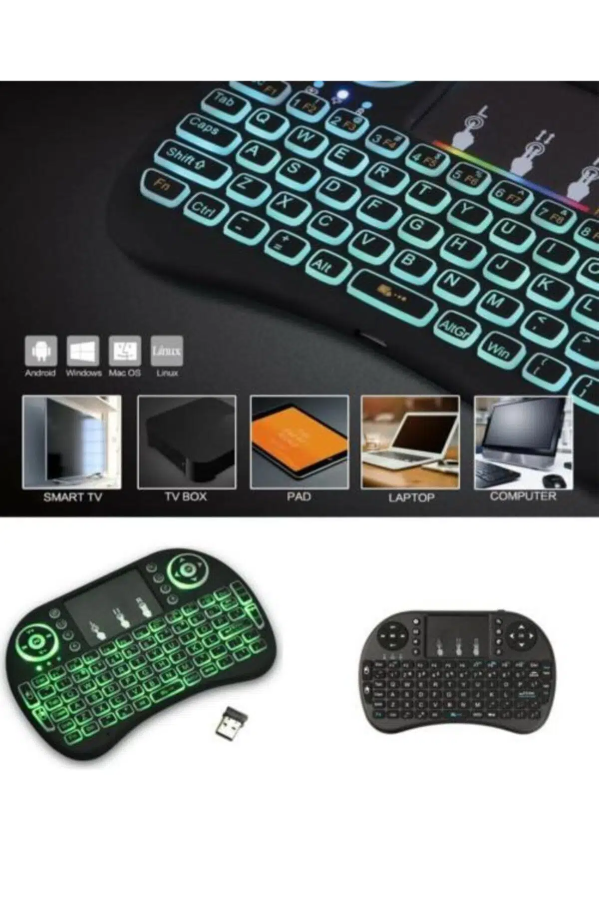 Zhltools Işıklı Mini Klavye Mouse Smart Tv Box Pc Şarjlı Oyuncu Klavye Zhltools Işıklı Mini Klavye Mouse Smart Tv Box Pc Şarjlı Oyuncu Klavye