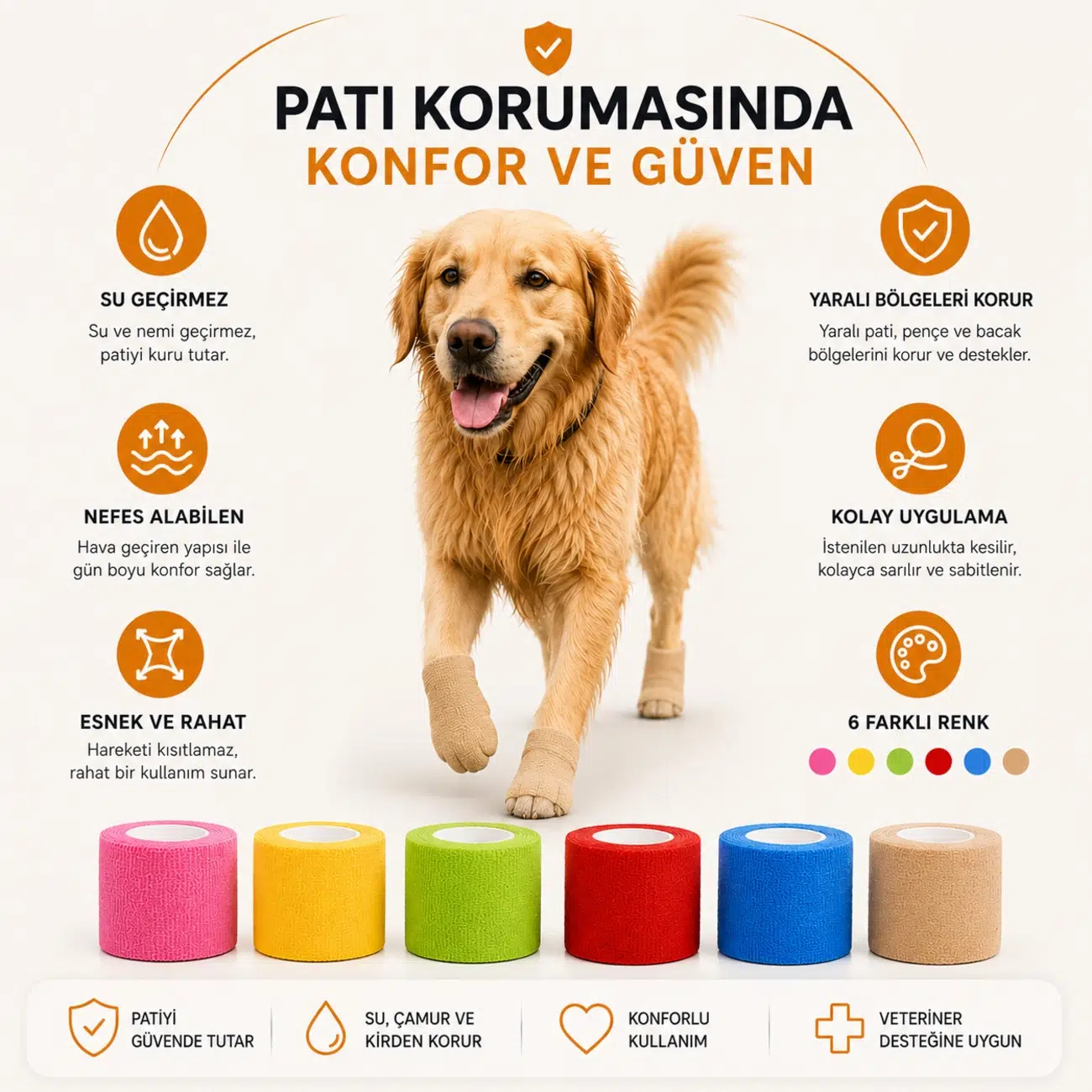 Kedi ve Köpek Pati Bandajı - Su Geçirmez - Kendinden Yapışkanlı - 6 Renk Kedi ve Köpek Pati Bandajı - Su Geçirmez - Kendinden Yapışkanlı - 6 Renk
