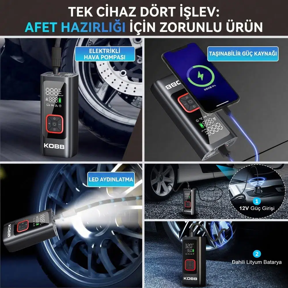 KOBB KB426 12V / Şarjlı Li-ion 150 PSI Dijital Göstergeli Akıllı Lastik Şişirme Pompası+ Powerbank + SOS + Led Lamba KOBB KB426 12V / Şarjlı Li-ion 150 PSI Dijital Göstergeli Akıllı Lastik Şişirme Pompası+ Powerbank + SOS + Led Lamba