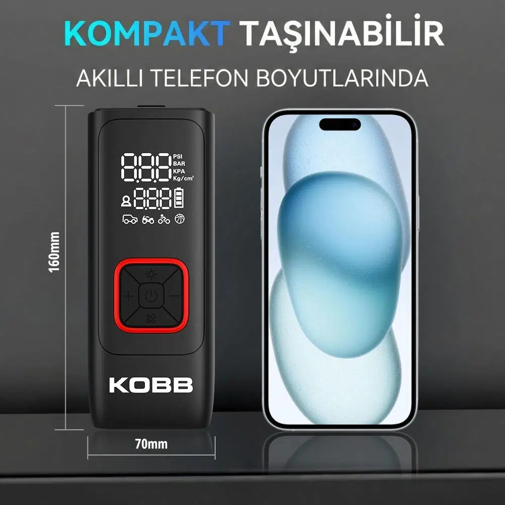 KOBB KB426 12V / Şarjlı Li-ion 150 PSI Dijital Göstergeli Akıllı Lastik Şişirme Pompası+ Powerbank + SOS + Led Lamba KOBB KB426 12V / Şarjlı Li-ion 150 PSI Dijital Göstergeli Akıllı Lastik Şişirme Pompası+ Powerbank + SOS + Led Lamba