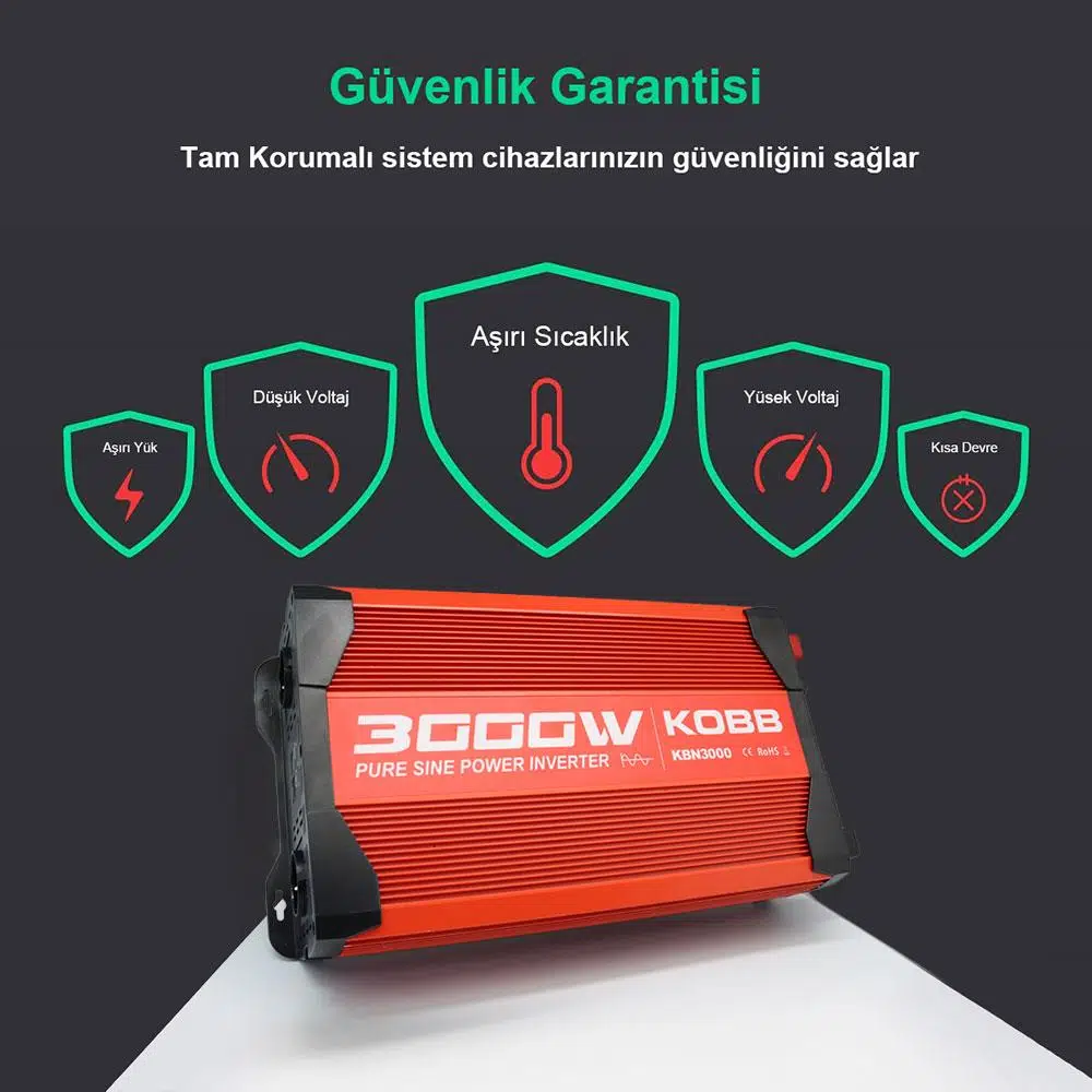 KOBB KBN3000 12V/220V 3000Watt Tam Sinüs Dönüştürücü İnvertör KOBB KBN3000 12V/220V 3000Watt Tam Sinüs Dönüştürücü İnvertör