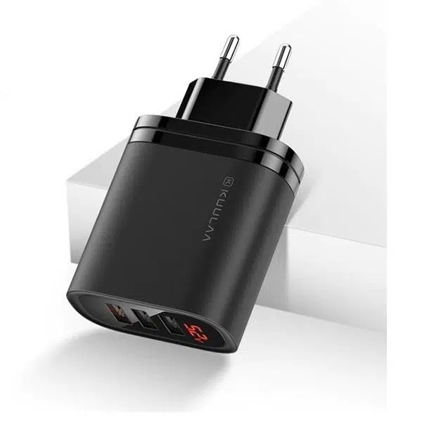 Kuulaa 3 Usb Qc3.0+pd 30w Hızlı Şarj Dijital Ekran Şarj Başlık Siyah