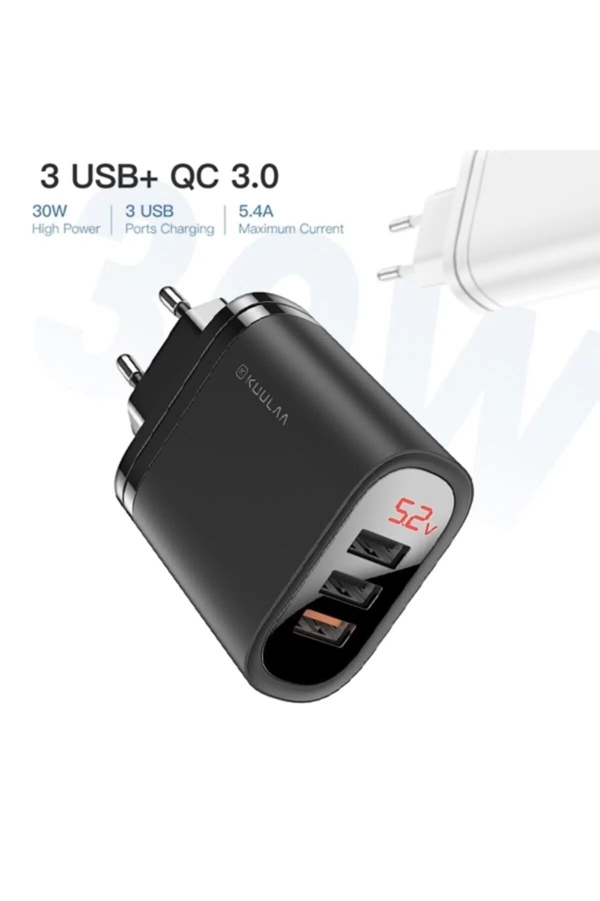 Kuulaa 3 Usb Qc3.0+pd 30w Hızlı Şarj Dijital Ekran Şarj Başlık Siyah Kuulaa 3 Usb Qc3.0+pd 30w Hızlı Şarj Dijital Ekran Şarj Başlık Siyah
