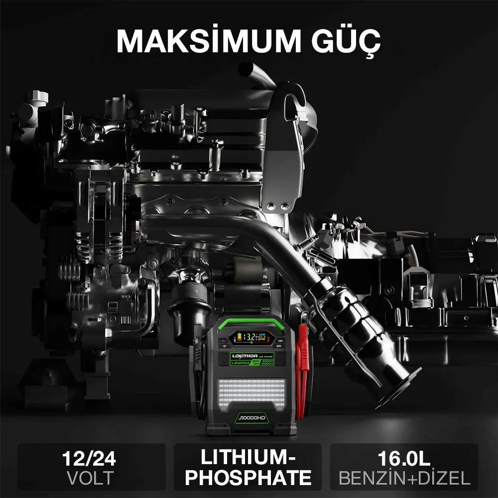 Lokithor J10000HD 12V/24V 10.000Amp LiFePO4 Akıllı Akü Takviye + Powerbank + Led Lamba Lokithor J10000HD 12V/24V 10.000Amp LiFePO4 Akıllı Akü Takviye + Powerbank + Led Lamba