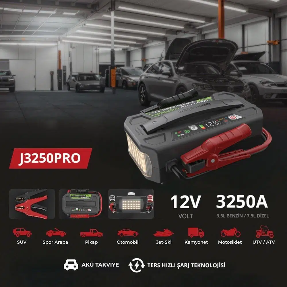 Lokithor J3250PRO 12V 3250Amp LiFePO4 Akıllı Akü Takviye + Powerbank + Led Lamba Lokithor J3250PRO 12V 3250Amp LiFePO4 Akıllı Akü Takviye + Powerbank + Led Lamba