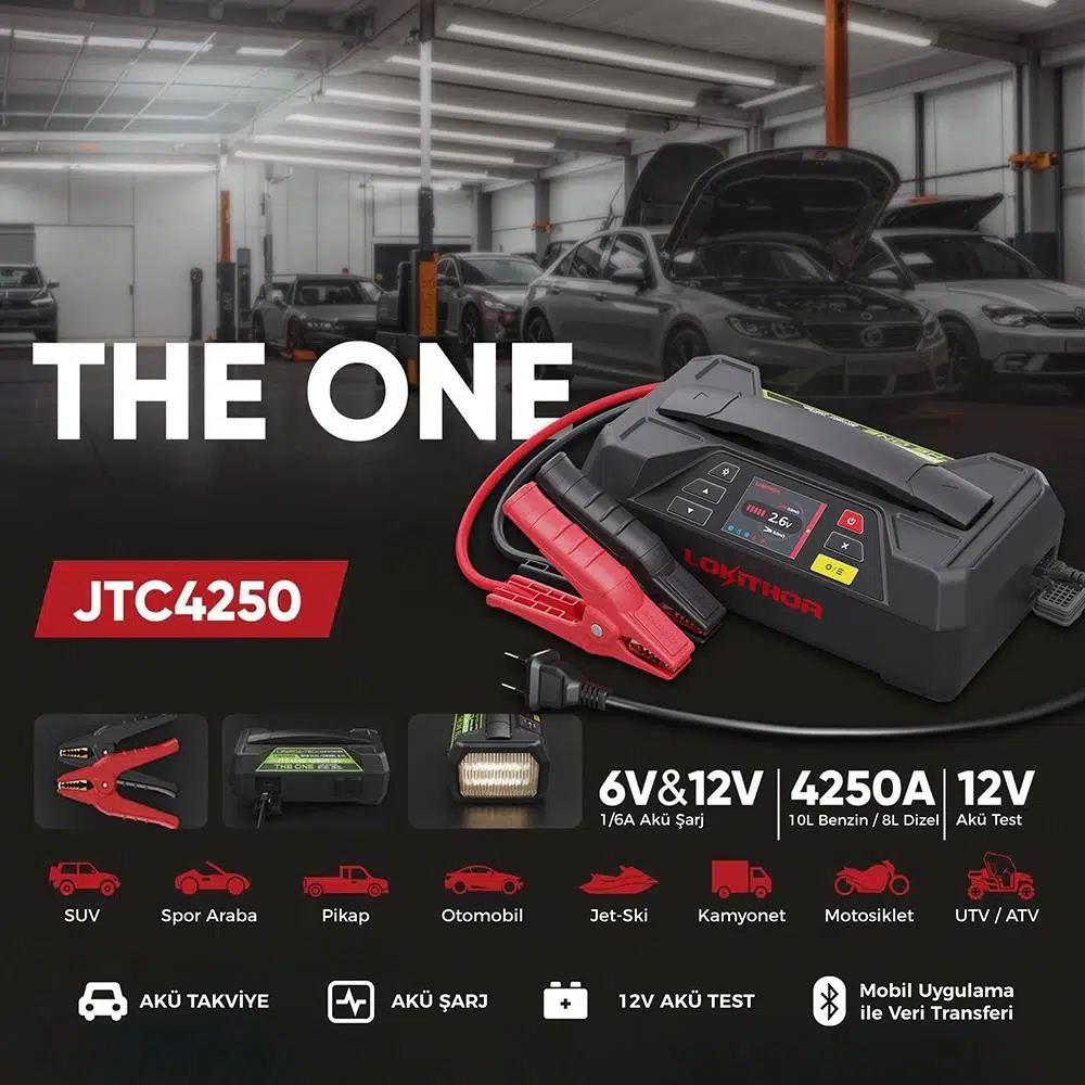 Lokithor JTC4250 12V/220V 4250Amp LiFePO4 Akıllı Akü Test + Akü Takviye + Akü Şarj Cihazı Lokithor JTC4250 12V/220V 4250Amp LiFePO4 Akıllı Akü Test + Akü Takviye + Akü Şarj Cihazı