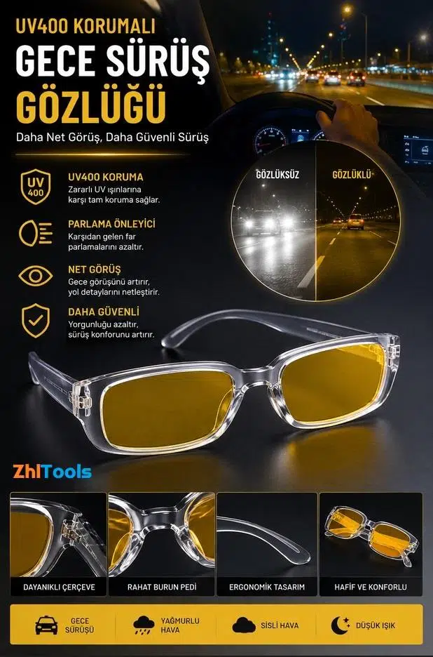 Zhltools Şefaf Gece Sürüş Gözlüğü