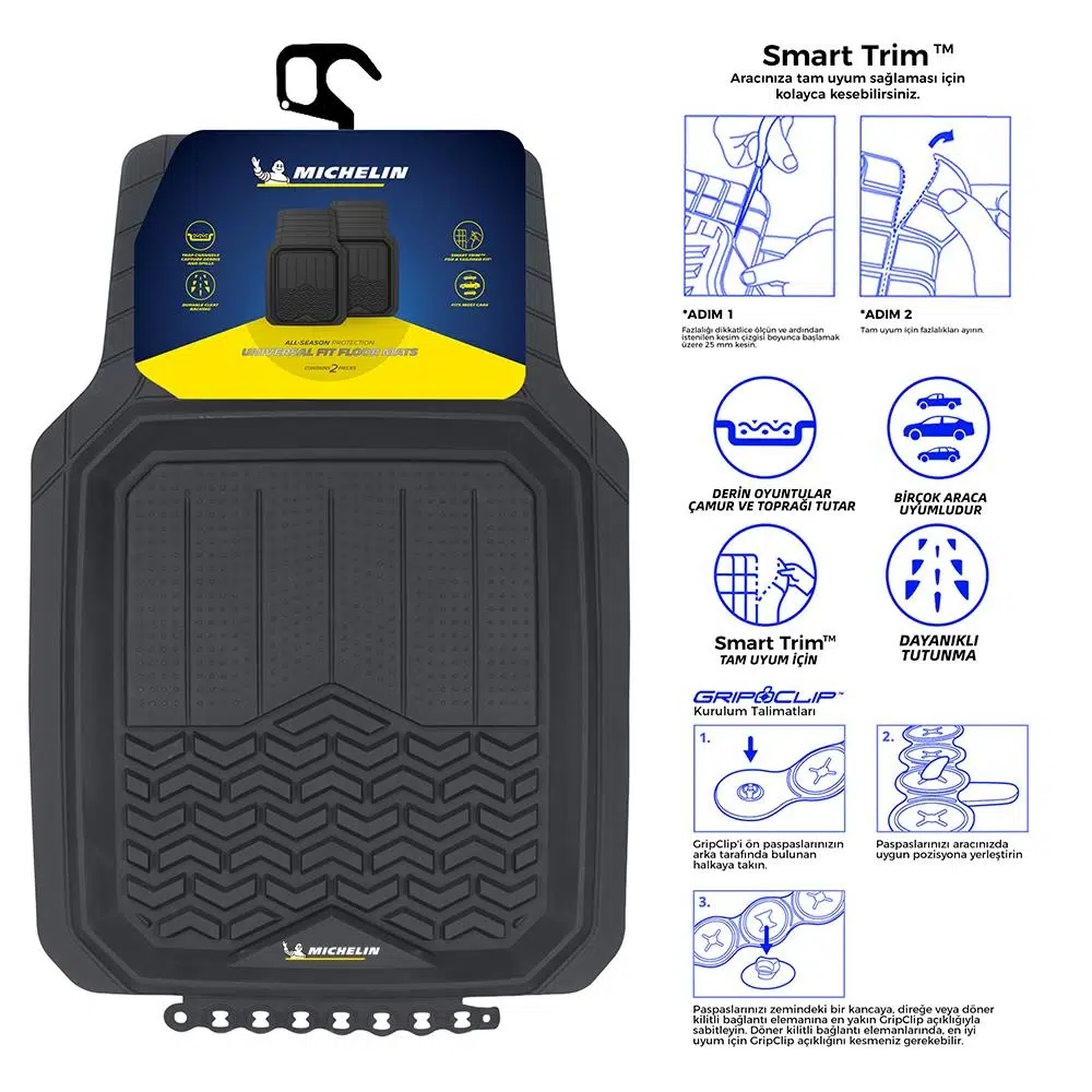 Michelin MC34594 Tüm Araçlara Uyumlu 2 Parça Üniversal 3D Havuzlu Oto Paspas Michelin MC34594 Tüm Araçlara Uyumlu 2 Parça Üniversal 3D Havuzlu Oto Paspas