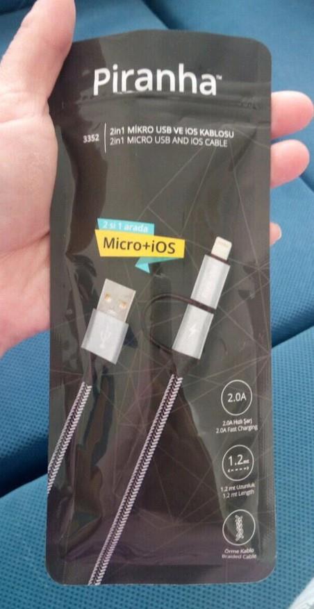 Piranha 2in1 Mikro Usb + Lightning Dual Usb Kablo Piranha 2in1 Mikro Usb + Lightning Dual Usb Kablo
