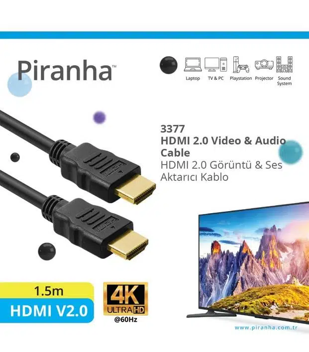 Piranha 3377 HDMI 2.0 Görüntü ve Ses Aktarıcı Kablo