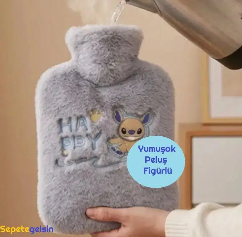 Sepetegelsin Figürlü Gri Peluş Sıcak Su Torbası 1 Litre