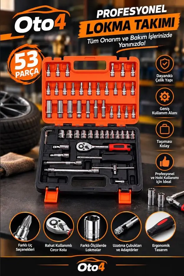 Oto4 Germany Cr-v Max 1/4 Cırcırlı 53 Parça Lokma Anahtar Takımı Bits Uç Seti Tam Set