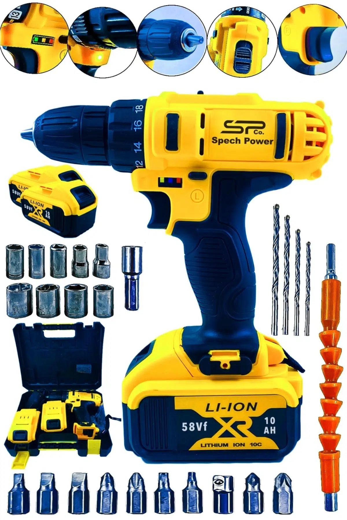Spech Power X 58 V 8 Ah Çift Akülü Metal Dişli Şanzıman Şarjlı Vidalama Matkap 25 Parça Uç Setli