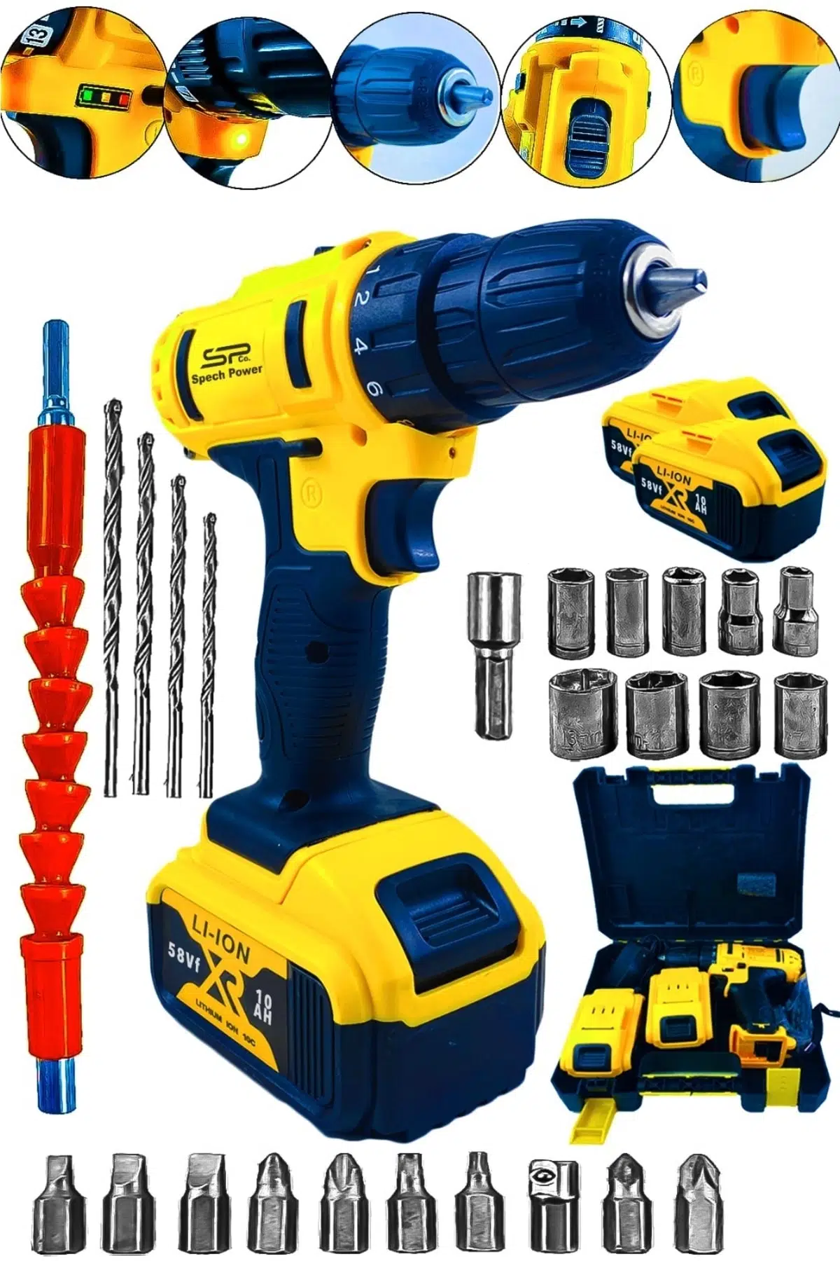Spech Power X 58 V 8 Ah Çift Akülü Metal Dişli Şanzıman Şarjlı Vidalama Matkap 25 Parça Uç Setli Spech Power X 58 V 8 Ah Çift Akülü Metal Dişli Şanzıman Şarjlı Vidalama Matkap 25 Parça Uç Setli