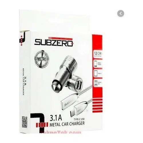 Subzero 3.1A Type-C Araç Şarj Cihazı ve Kablo A1428 Subzero 3.1A Type-C Araç Şarj Cihazı ve Kablo A1428